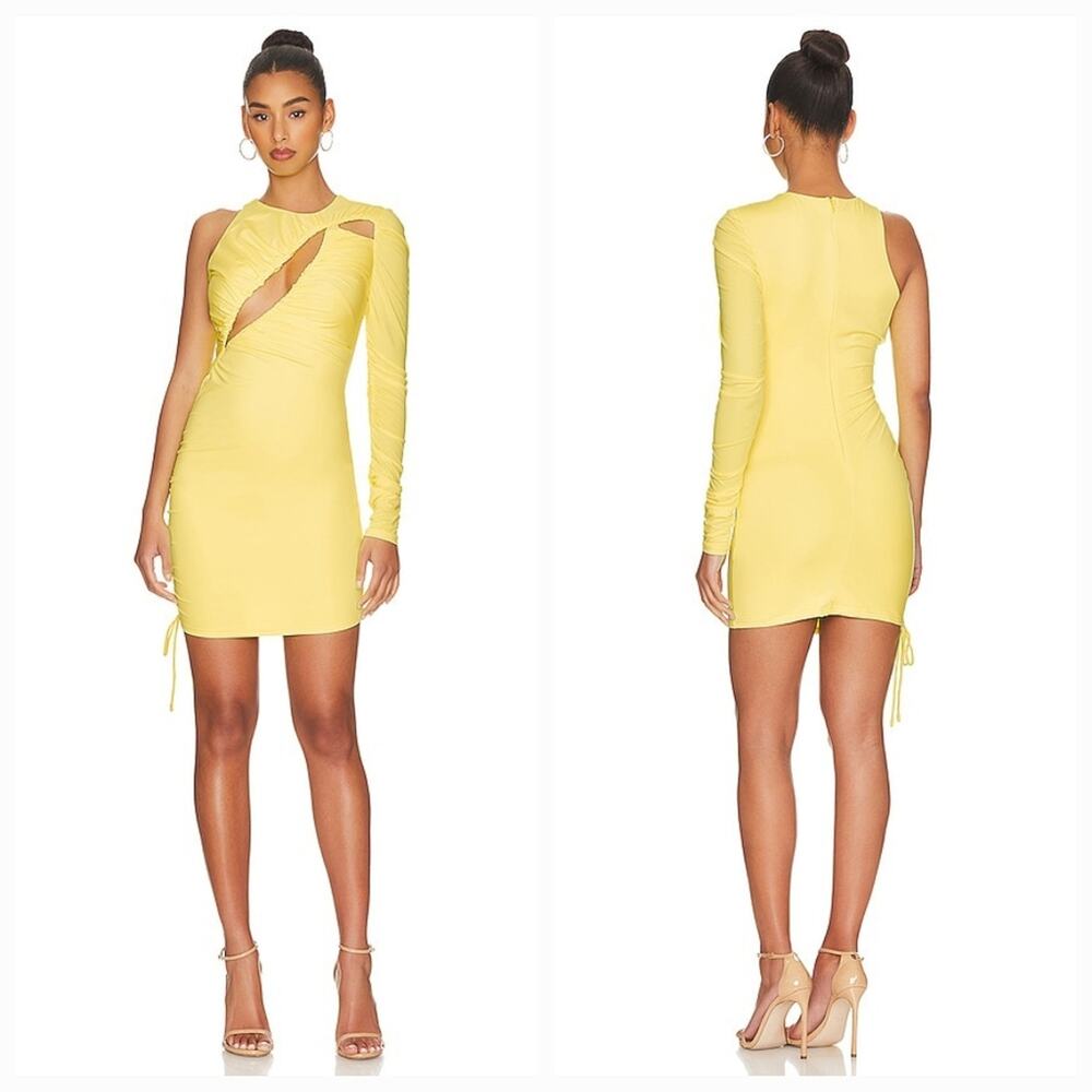 Superdown Ilana Ruched Mini Dress in Neon Yellow XL